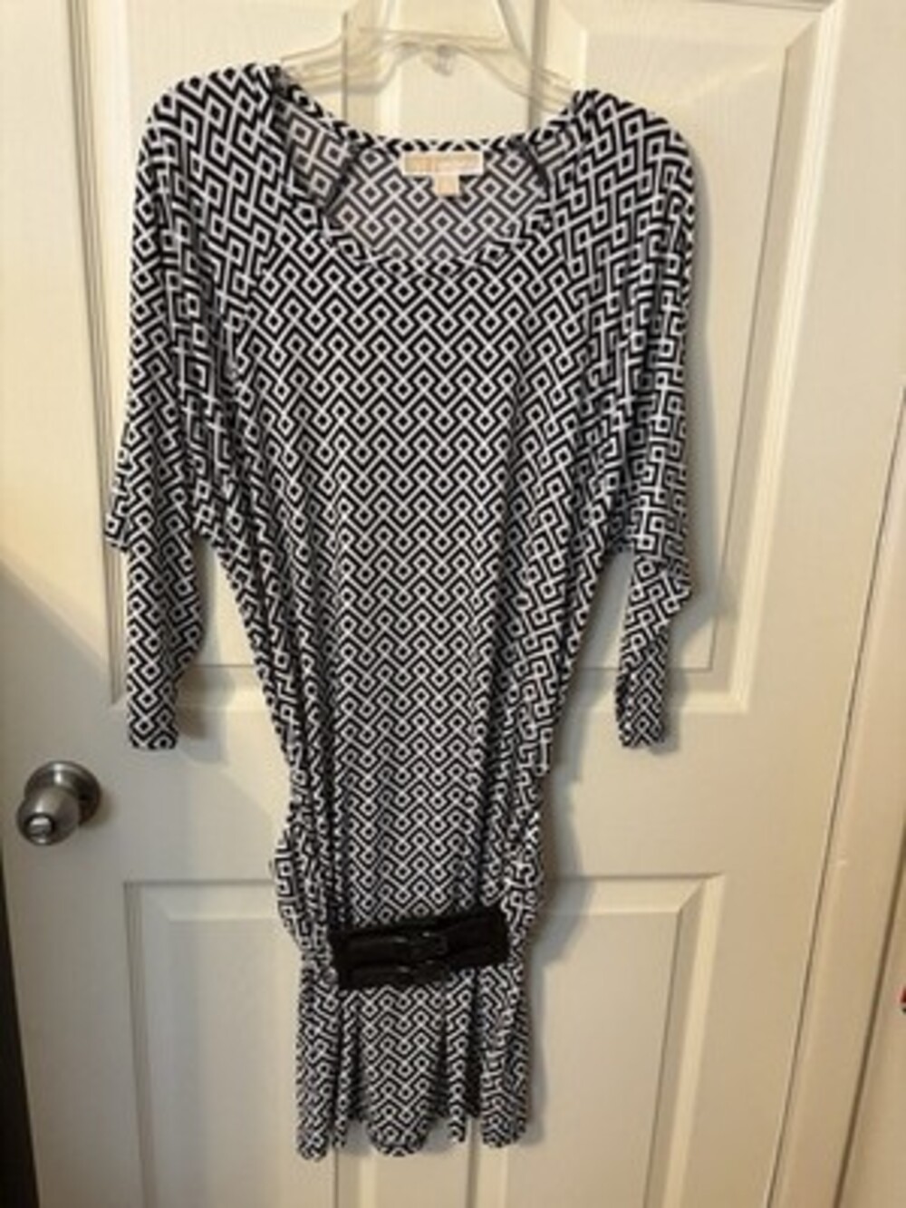 Michael Kors Women’s S Black White Geometric Belted Dress 3/4 Sleeves